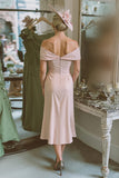 Blush Pink Bodycon Off the Shoulder Midi Mother of the Bride Dress