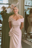 Blush Pink Bodycon Off the Shoulder Midi Mother of the Bride Dress