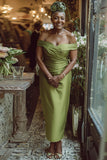 Dusty Sage Sheath Off the Shoulder Maxi Mother of the Bride Dress