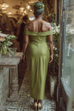 Dusty Sage Sheath Off the Shoulder Maxi Mother of the Bride Dress