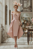 Blush Pink Bodycon Off the Shoulder Midi Mother of the Bride Dress with Cape