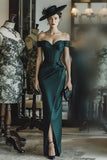 Pine Satin Corset Mermaid Off the Shoulder Maxi Mother of the Bride Dress