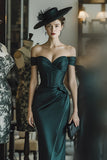 Pine Satin Corset Mermaid Off the Shoulder Maxi Mother of the Bride Dress