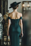 Pine Satin Corset Mermaid Off the Shoulder Maxi Mother of the Bride Dress