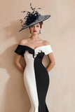 Black and White Off the Shoulder Mermaid Midi Mother of the Bride Dress