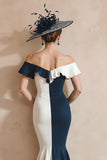 Black and White Off the Shoulder Mermaid Midi Mother of the Bride Dress