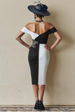 Black and White Midi Off the Shoulder Mother of the Bride Dress with Slit