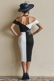 Black and White Midi Off the Shoulder Mother of the Bride Dress with Slit