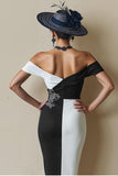 Black and White Midi Off the Shoulder Mother of the Bride Dress with Slit