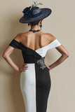 Black and White Midi Off the Shoulder Mother of the Bride Dress with Slit