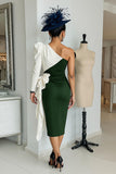 Black and White Midi One Shoulder Mother of the Bride Dress with Sleeves