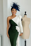 Black and White Midi One Shoulder Mother of the Bride Dress with Sleeves