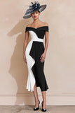 Black and White Ruffled Mermaid Off the Shoulder Long Mother of the Bride Dress
