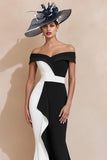 Black and White Ruffled Mermaid Off the Shoulder Long Mother of the Bride Dress