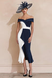 Black and White Ruffled Mermaid Off the Shoulder Long Mother of the Bride Dress