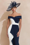 Black and White Ruffled Mermaid Off the Shoulder Long Mother of the Bride Dress