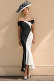 Black and White Patchwork Ruffled Mermaid Long Mother of the Bride Dress