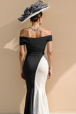 Black and White Patchwork Ruffled Mermaid Long Mother of the Bride Dress