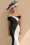 Black and White Patchwork Ruffled Mermaid Long Mother of the Bride Dress