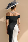 Black and White Patchwork Ruffled Mermaid Long Mother of the Bride Dress