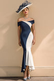 Black and White Patchwork Ruffled Mermaid Long Mother of the Bride Dress