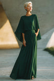 Dark Green Round Neck Flowy Long Mother of the Bride Dress with Pockets