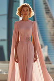Sparkly Blush Pink Round Neck Maxi Mother of the Bride Dress with Cape