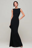 Simple Black Mermaid Boat Neck Maxi Formal Dress