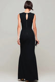 Simple Black Mermaid Boat Neck Maxi Formal Dress