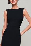 Simple Black Mermaid Boat Neck Maxi Formal Dress