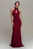 Burgundy Mermaid High Neck Long Formal Dress