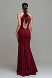 Burgundy Mermaid High Neck Long Formal Dress