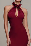 Burgundy Mermaid High Neck Long Formal Dress