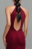 Burgundy Mermaid High Neck Long Formal Dress