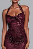 Sparkly Burgundy Halter Mermaid Long Holiday Party Dress