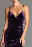 Purple Spaghetti Straps Mermaid Velvet Long Holiday Party Dress