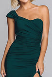 Dark Green Mermaid One Shoulder Maxi Formal Dress with Slit