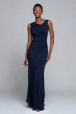 Simple Navy V-Neck Ruched Mermaid Maxi Formal Dress
