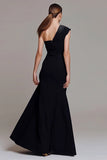 Black Sheath One Shoulder Ruched Long Formal Dress with Beading