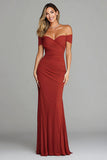 Terracotta Mermaid Off the Shoulder Ruched Long Formal Dress