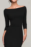 Black Boat Neck Long Mermaid Formal Dress with Sleeves