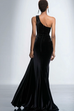 Black Mermaid Velvet One Shoulder Long Holiday Party Dress with Sequins