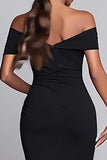 Black Ruched Off the Shoulder Mermaid Long Formal Dress with Slit