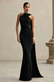 Black One Shoulder Neck Scarf Mermaid Long Formal Dress