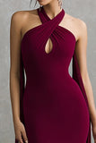 Burgundy Halter Mermaid Neck Scarf Maxi Formal Dress