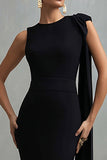 Black Round Neck Long Mermaid Formal Dress with Side Cape