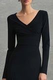 Black V-Neck Long Sleeves Mermaid Long Pleated Formal Dress