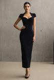 Black Sweetheart Cap Sleeves Mermaid Maxi Formal Dress