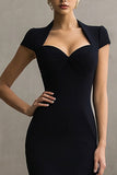 Black Sweetheart Cap Sleeves Mermaid Maxi Formal Dress