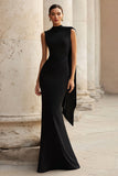 Black High Neck Mermaid Maxi Formal Dress with Cape